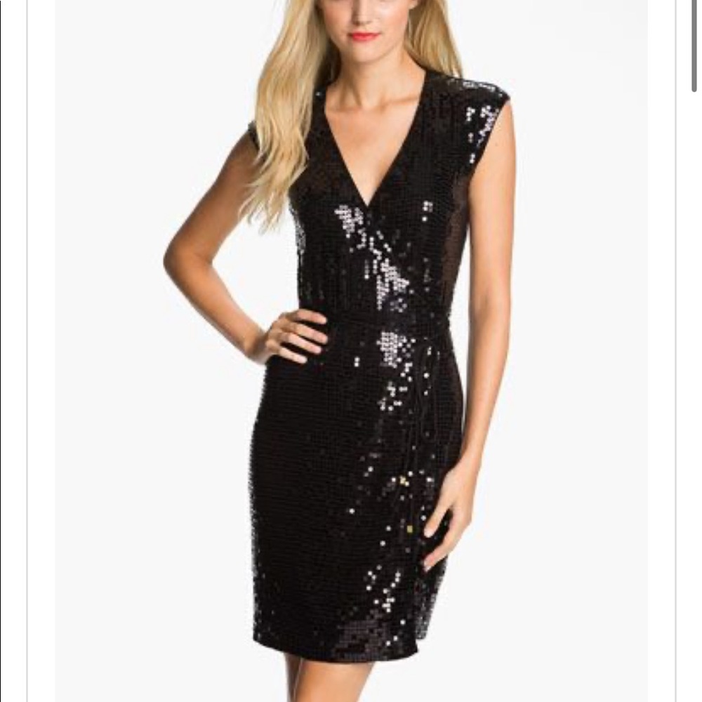 NWT Micheal Kors Black Sequin Wrap Dress Sz XS
